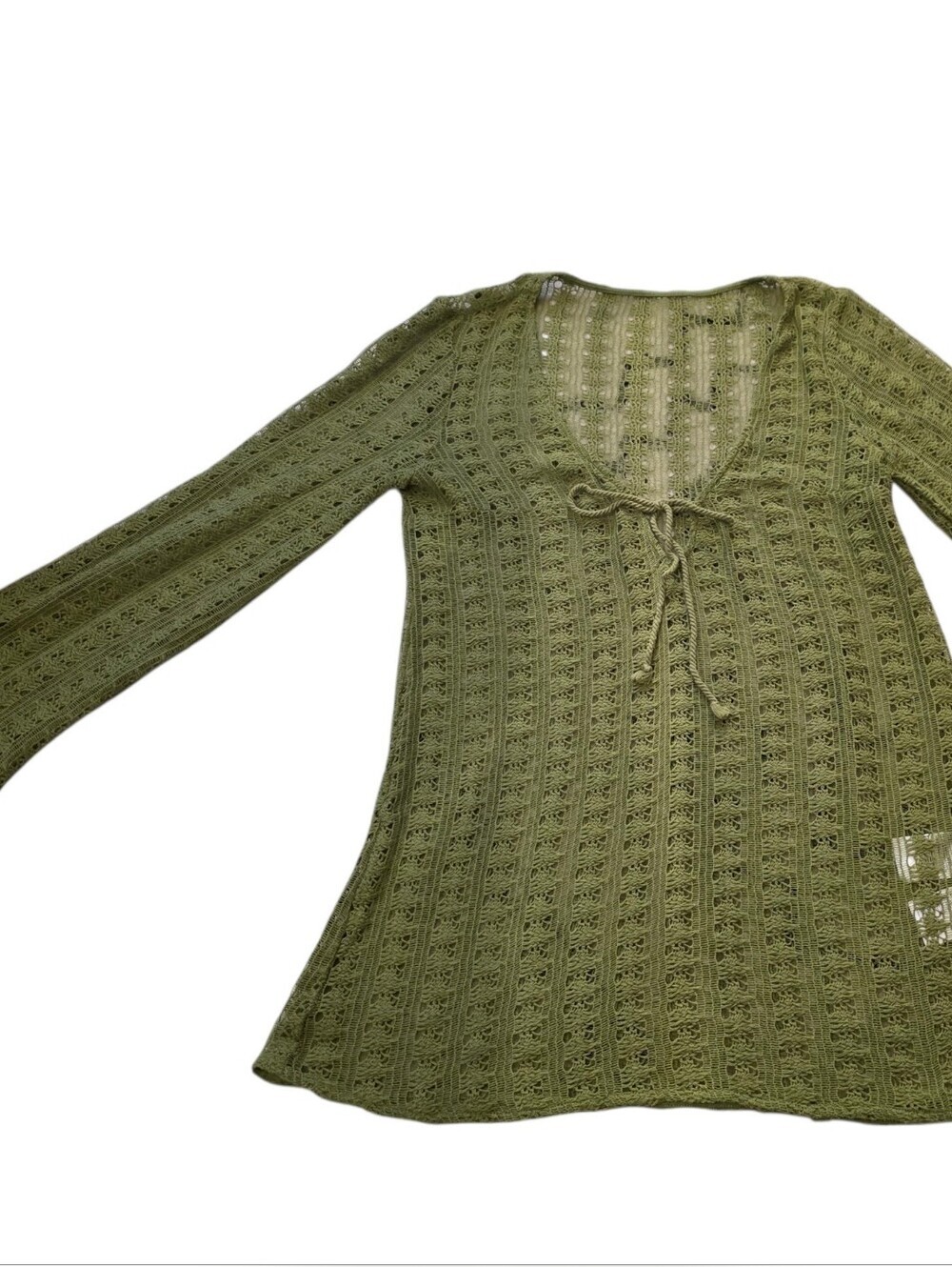 H&M Olive Green Knit Tie-Front V-Neck Sweater